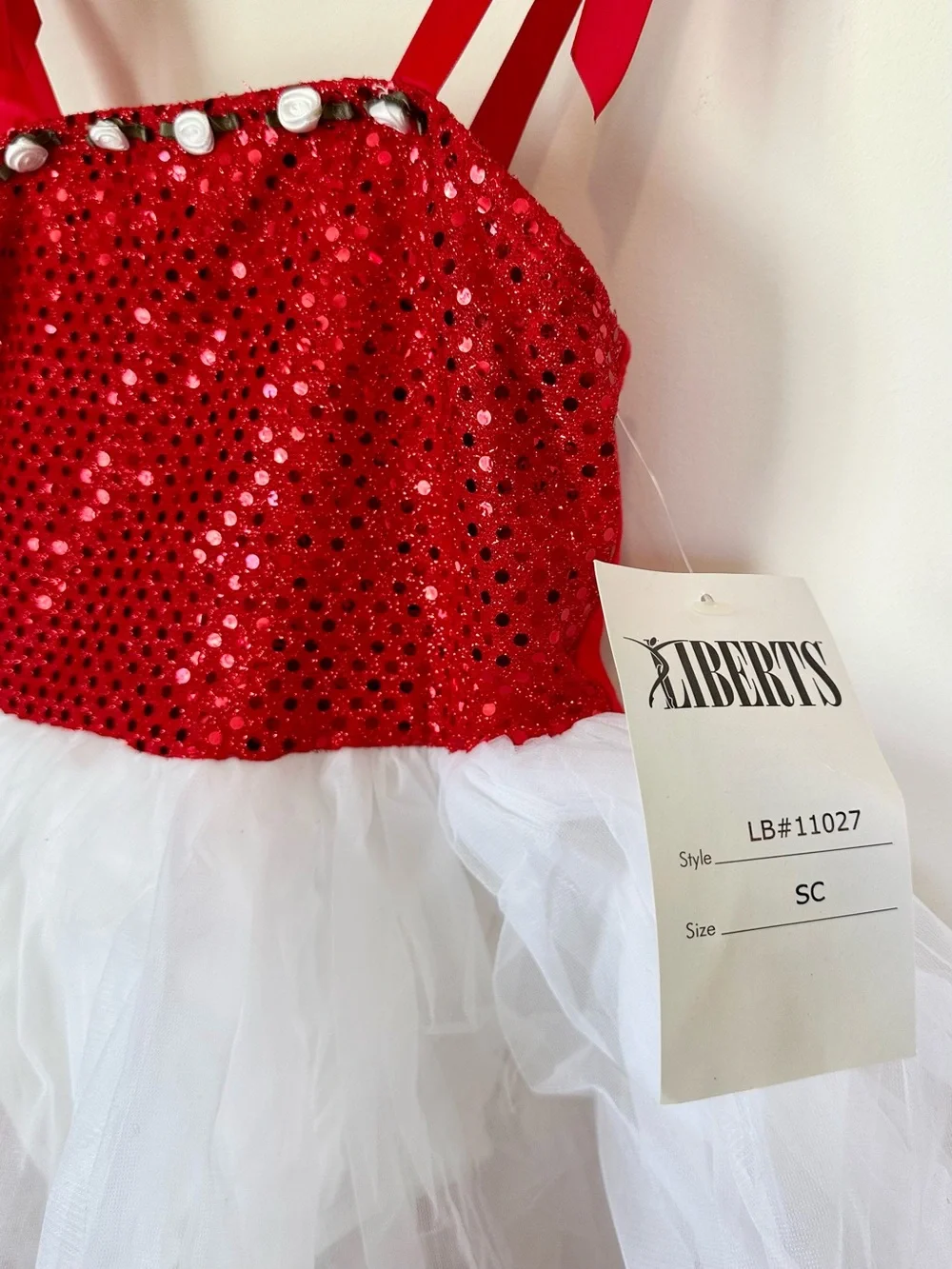 NWT Kids Red & White Sequin Tutu Dance Costume - Size: SC